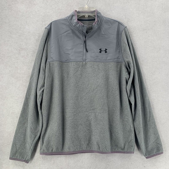 Under Armour 1/4Zip Fleece Pullover Sweater Gray Pink Trim Womens LG - Picture 1 of 9